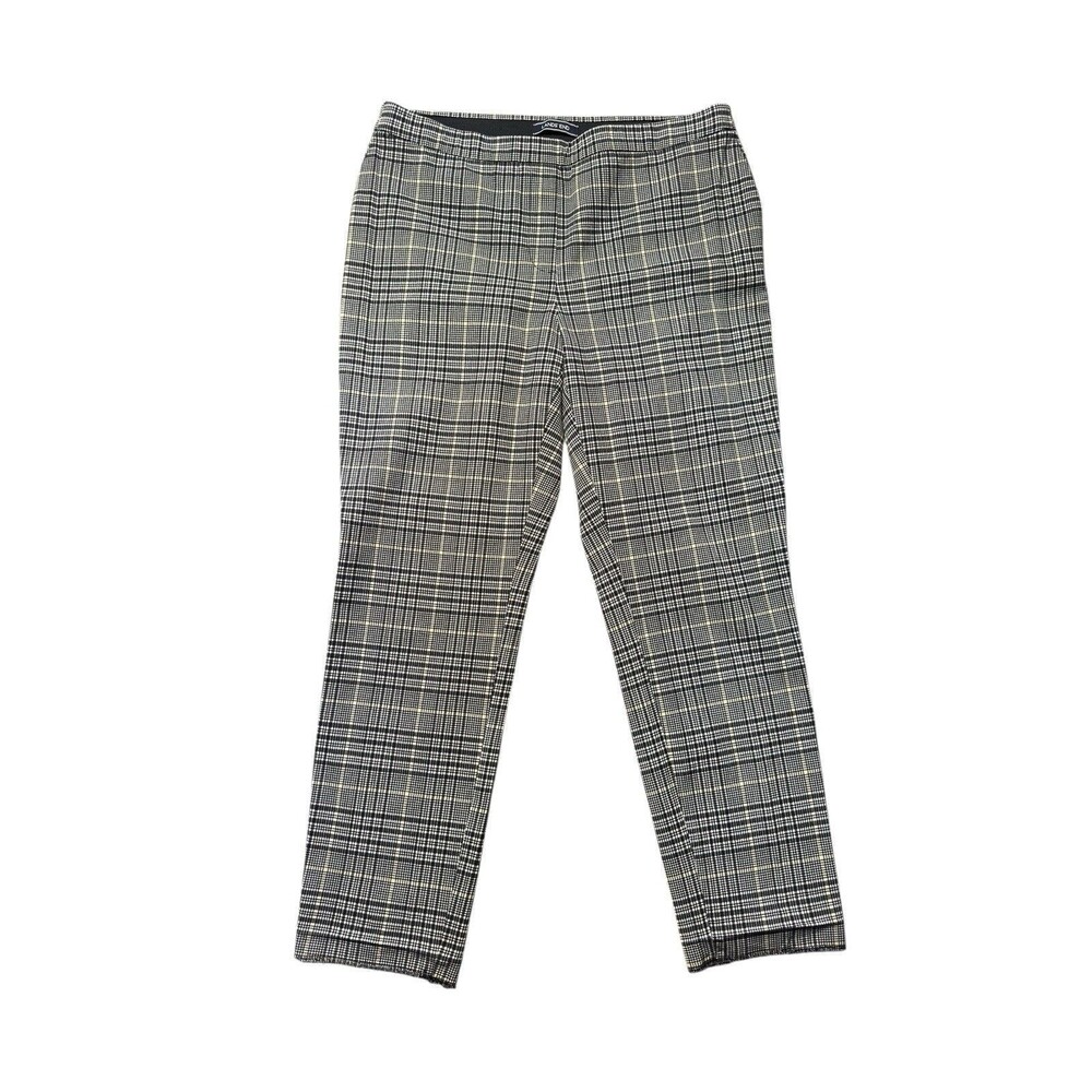 Lands End Womens 12 Plaid Ankle Pants Black White Slim Leg Pull On EUC